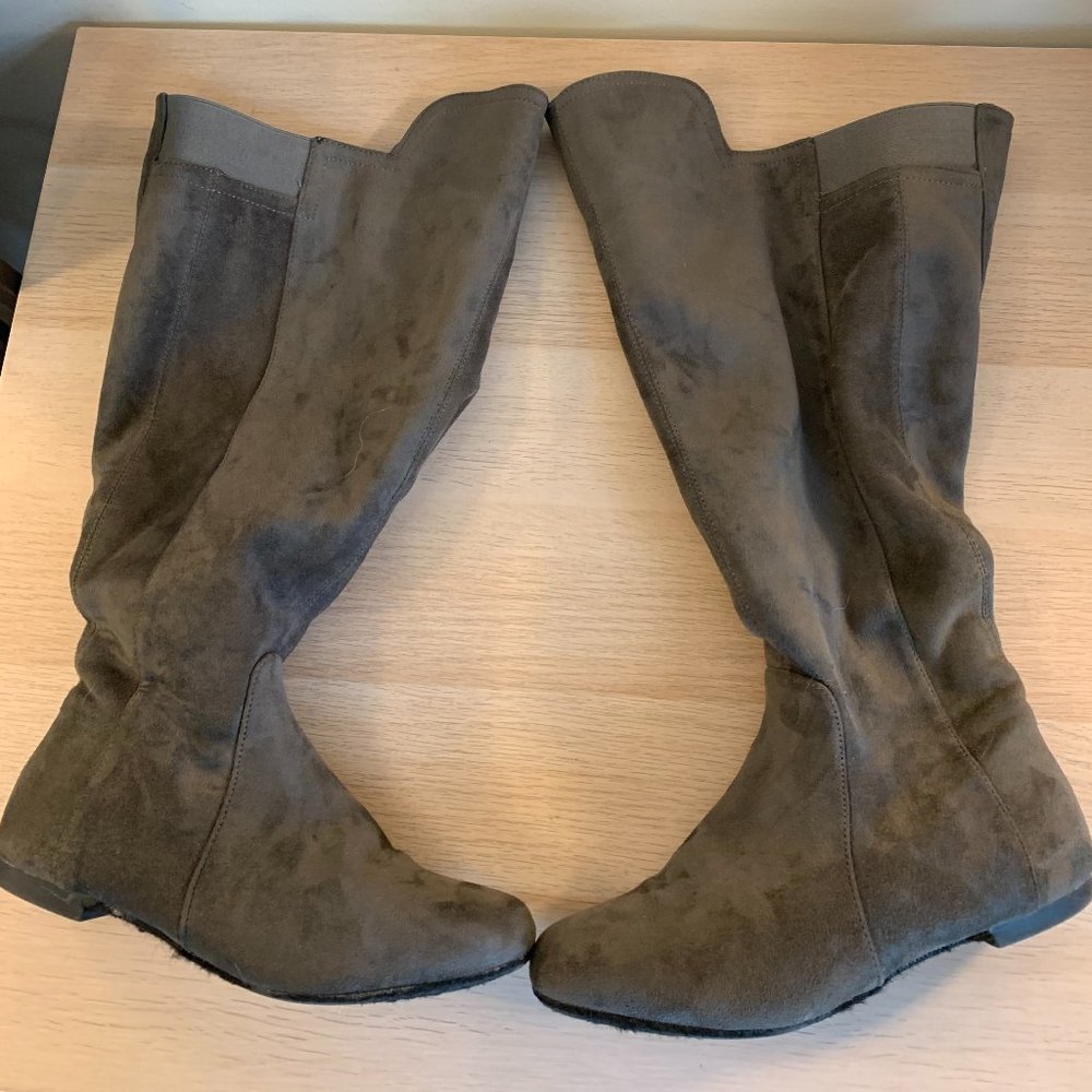 Gray suede over the knee boots
